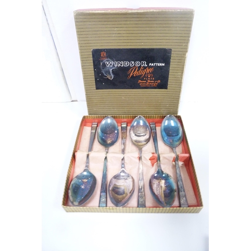 64 - Canteen of cutlery with wooden handles, boxed fish knives and forks, spoons and other boxed cutlery ... 