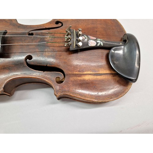 45 - Andrew A Webster of Leith violin with bow and case, mother of pearl inlay to tailpiece, body measure... 