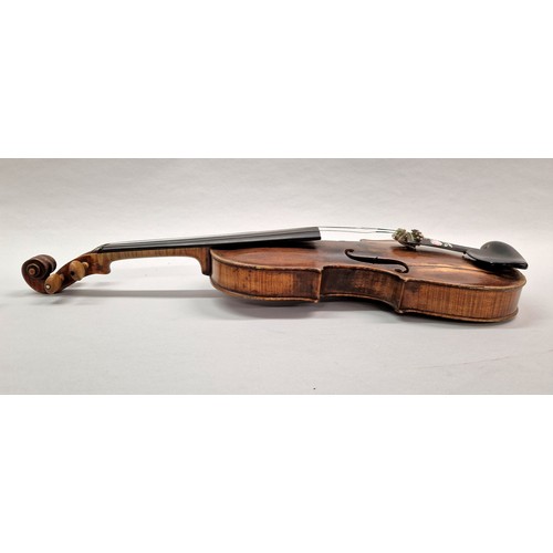 45 - Andrew A Webster of Leith violin with bow and case, mother of pearl inlay to tailpiece, body measure... 