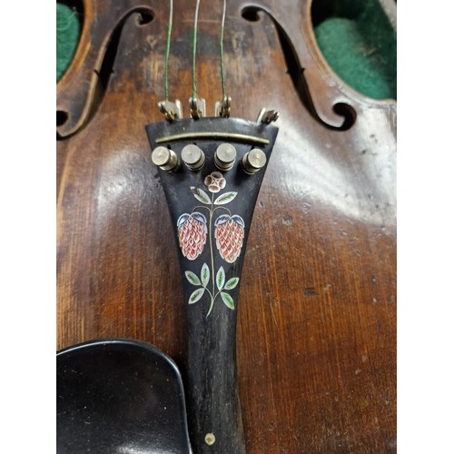 45 - Andrew A Webster of Leith violin with bow and case, mother of pearl inlay to tailpiece, body measure... 