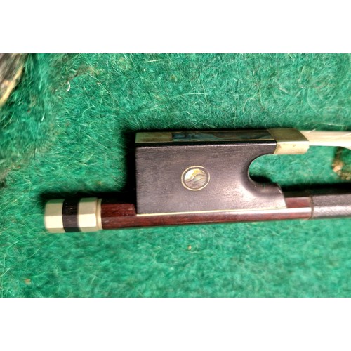 45 - Andrew A Webster of Leith violin with bow and case, mother of pearl inlay to tailpiece, body measure... 