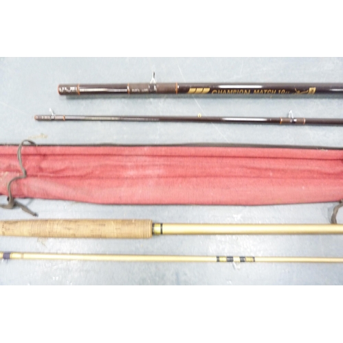 76 - Fishing equipment to include a three-piece fishing rod, Abu rod in canvas case, Quick no. 1 Pirate r... 