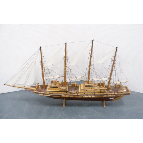 77 - Scratch-built model ship with masts.