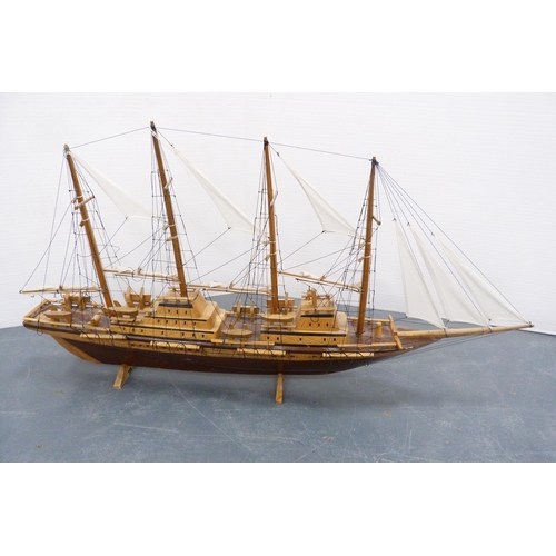 77 - Scratch-built model ship with masts.