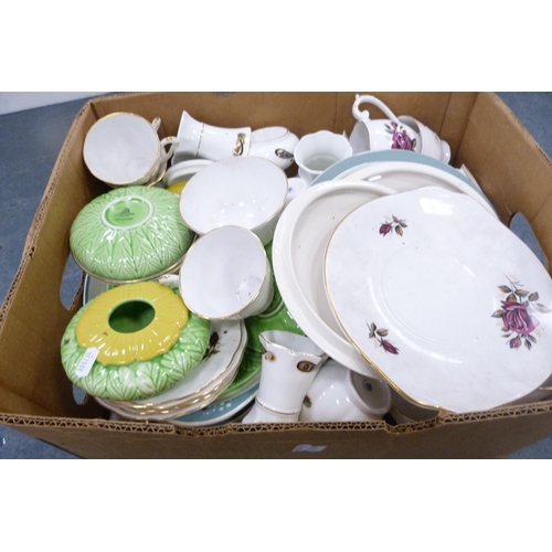 94 - Two boxes containing miscellaneous part tea sets to include Cauldon, Royal Winton, Wedgwood, Royal D... 