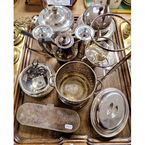 363 - Collection of Epns to include pair of chocolate pots, muffin dish, cake stand etc.