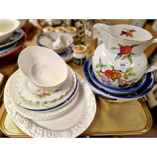 365 - Large Royal Worcester Ewer, pair of graduated blue and white bowls, ashets etc.