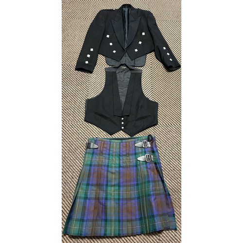 562 - Isle of Skye tartan kilt with Bonnie Prince Charlie jacket and assorted accessories including silver... 