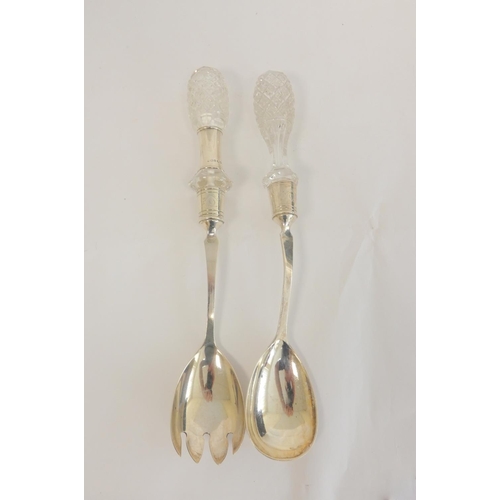 10 - Pair of Victorian silver salad servers with cut glass handles, Edinburgh 1898