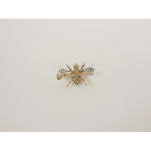 28 - 9ct gold brooch modelled as a fly with citrine and diamonds, and various earrings. 