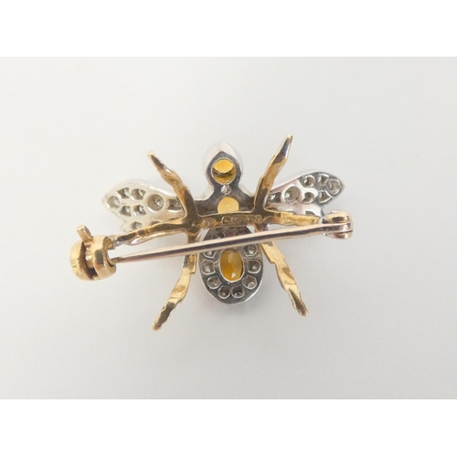 28 - 9ct gold brooch modelled as a fly with citrine and diamonds, and various earrings. 