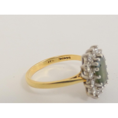 37 - Diamond and tourmaline rectangular cluster ring in 18ct gold. Size 'O'.