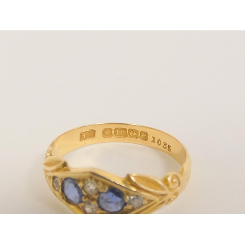 8 - Edwardian sapphire and diamond ring in 18ct gold Birmingham 1904, 2.9g, size 'O'