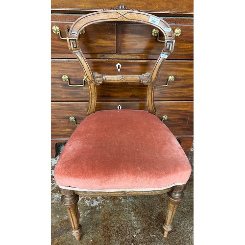 566 - Carved ballon back upholstered dining chair, raised on fluted supports 