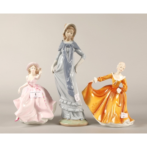 1 - Three figures to include Royal Doulton Kirsty HN2381, Coalport Ladies of Fashion Melody, and a Nao l... 