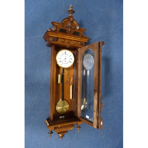 386 - Early 20th century Vienna wall clock with single brass weight.