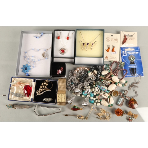 107 - Large quantity of costume jewellery to include earrings, some new in packaging, beads, brooches, som... 