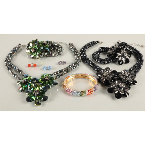 110 - Butler & Wilson, two flower bead necklace & bracelet sets and a jewelled bangle with earring... 