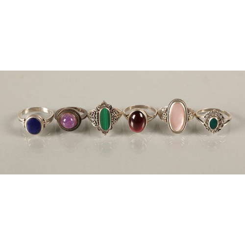 112 - Six gem set silver rings