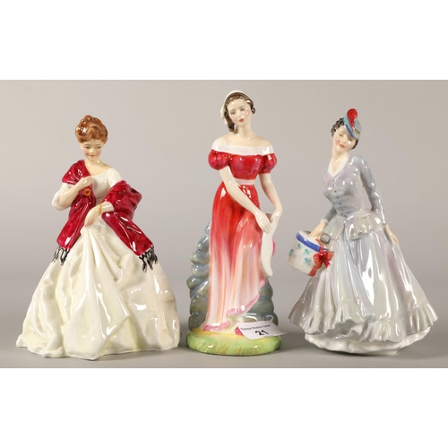 21 - Two Royal Doulton figures Jenna HN3168, Minnette HN2090 and Royal Worcester First Dance modelled by ... 