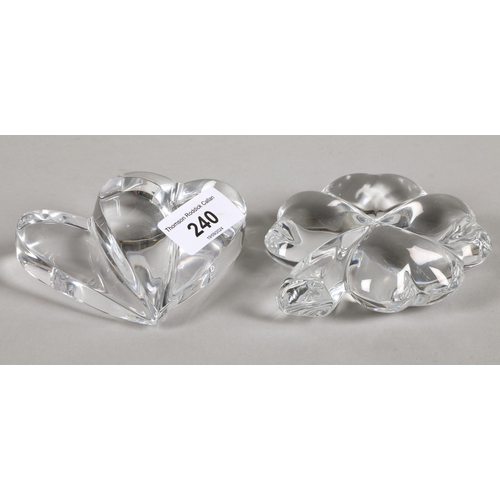 240 - Baccarat crystal, four leaf clover paperweight and heart paperweight