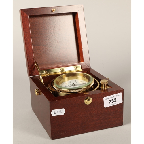 252 - FCC Pression brass gimble clock in mahogany case,