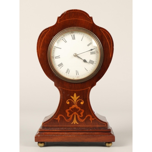 261 - Edwardian balloon top inlaid mahogany Mantle Clock.