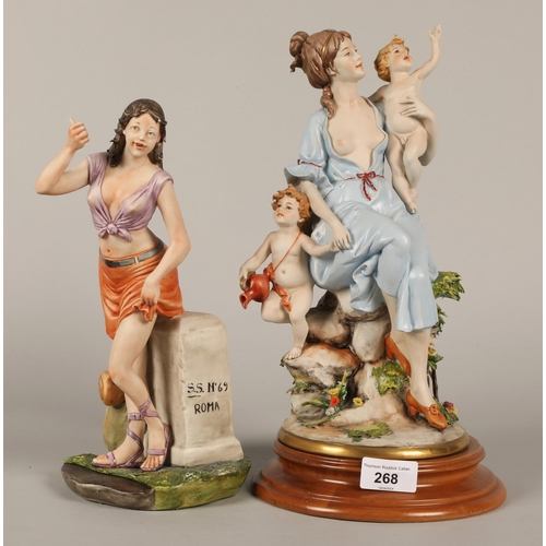 268 - Capodimonte figure of a female by a mile post and another similar of a mother and two putti (2)