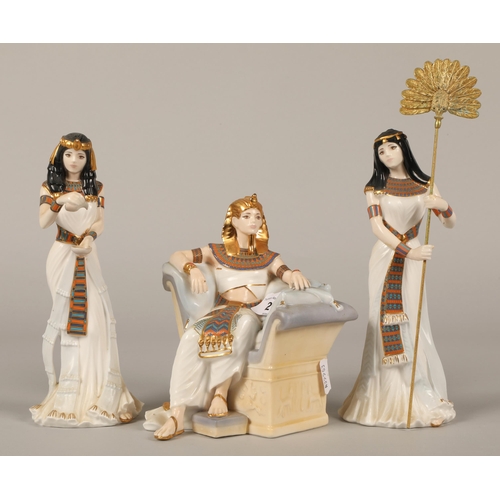 27 - Royal Worcester The Court of Tutankhamun figure The Boy King Ltd ed 105/500 also The Fan Bearer and ... 