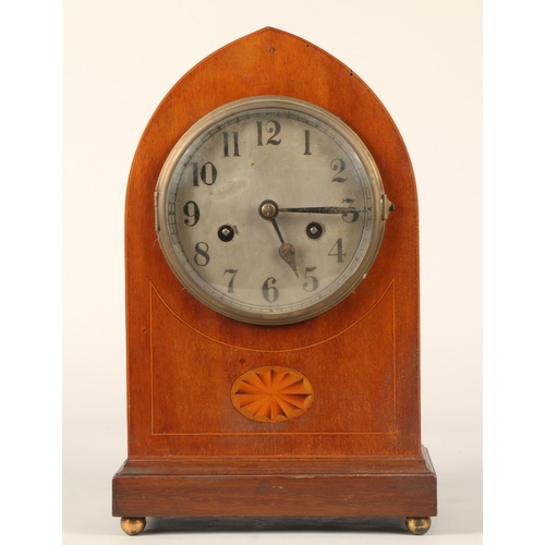 298 - Marquetry inlaid mantel clock, 33cm high