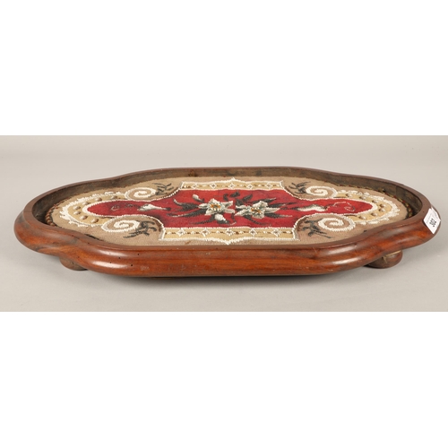 302 - Victorian framed beadwork table centrepiece, 54cm diameter.