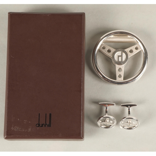 59 - Dunhill hallmarked silver money clip and matching cufflinks, gross weight 60g