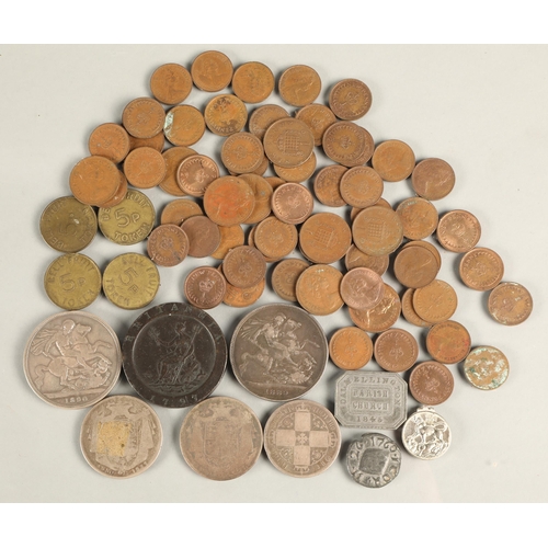 88 - Assortment of coins to include 1797 George III cartwheel penny, Dalmellington Parish Church 1845 tok... 