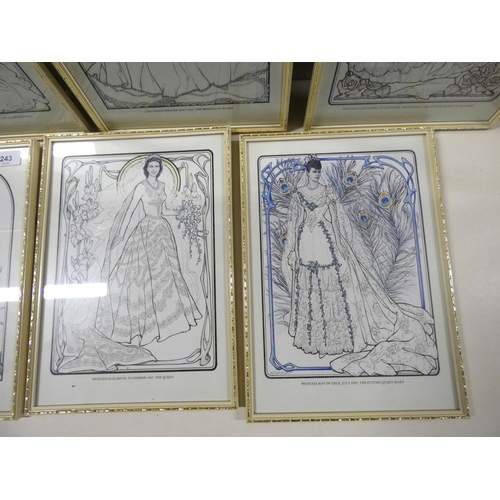 243 - Set of six Royal wedding dress prints.