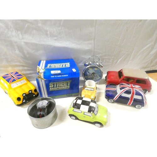 273 - Various modern Mini collectables to include clock, money box etc.