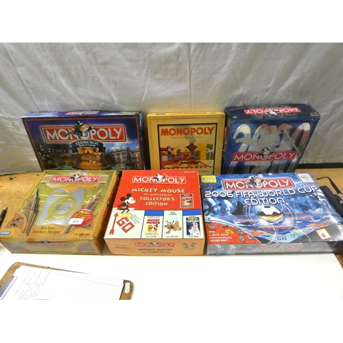 277 - Six modern monopoly board games to include Edinburgh edition, Mickey Mouse, 70th anniversary etc.