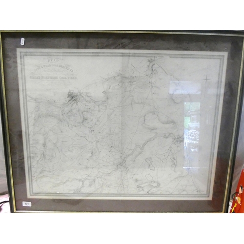 321 - Tyne & Wear coal districts County of Durham Great Northern coal field John Buddle map, W.96cm x ... 