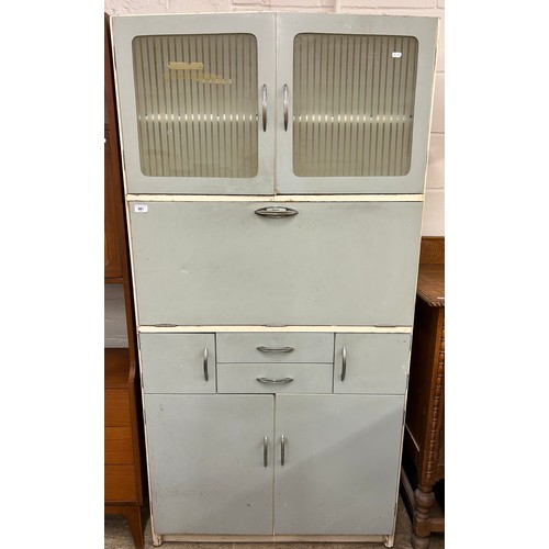 581 - Mid-century blue painted kitchen unit by Hygena, H 179cm, W 91cm, D 40cm