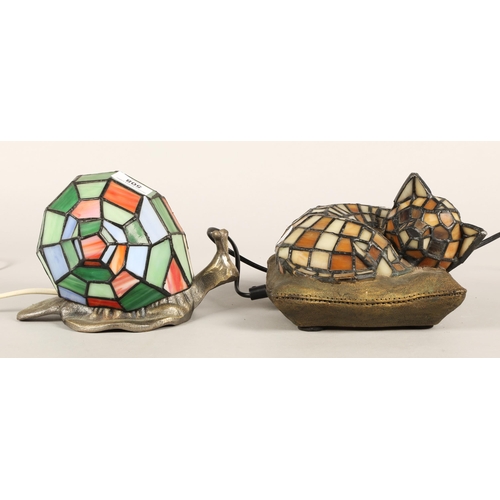 508 - Two decorative table lamps, a snail and a cat.