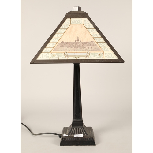 521 - Metal tapered column table lamp with Saltcoats lamp shade.