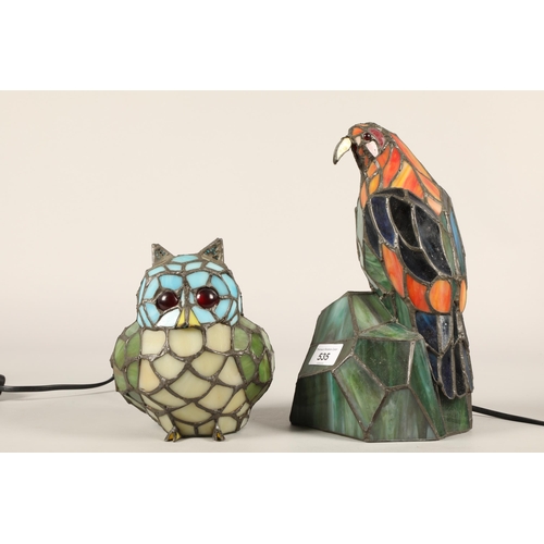 535 - Two Tiffany-style lamps in form of parrot & owl