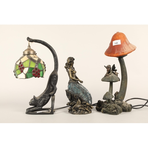 543 - Three assorted table lamps including Tiffany style cat