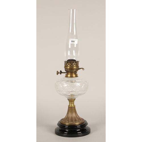 590 - Brass glass oil lamp