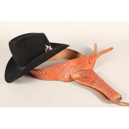 683 - Bailey Dura-Felt cowboy hat & leather gun belt 