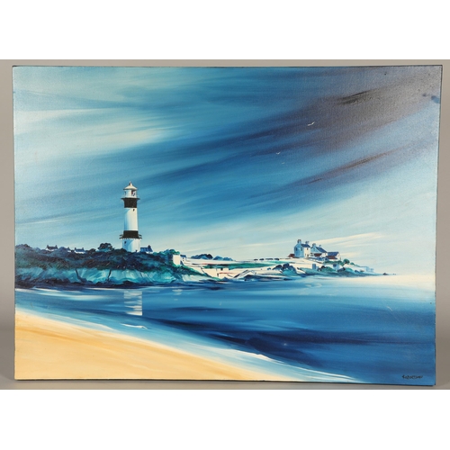 424 - Henry RobertsonLighthouse sceneAcrylic on canvas 76cm x 102cm