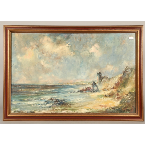 452 - Abstract rocky coastal sceneIndistinctly signed and dated 79. Framed oil painting on board42.5cm x 6... 