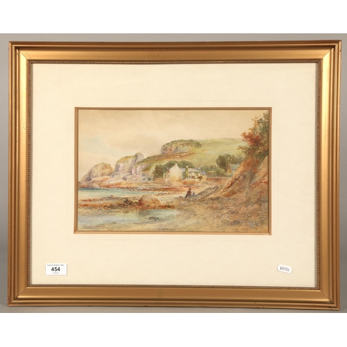 454 - Possibly Ralph Morley (fl. 1870 - 1900)'Lee Bay, N. Devon'Framed watercolour23cm x 35cm... 