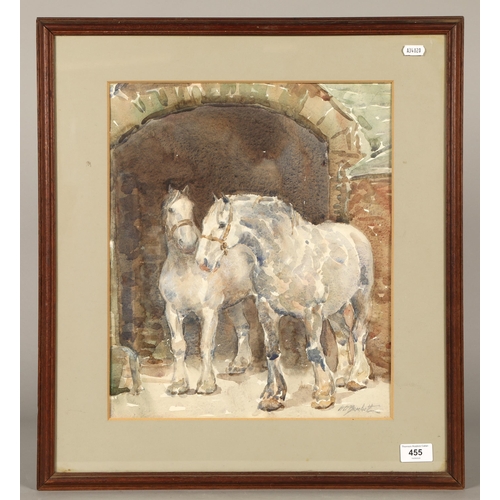 455 - Nancy Brackett (Scottish 20th Century)'Percherons on the Farm'Framed watercolour40cm x 34cm... 