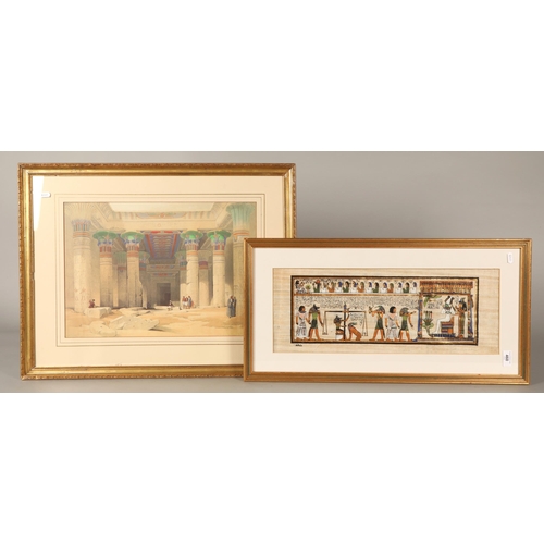 460 - David Roberts R.A. H.R.S.A. (1796 - 1864) 'The Temple of Philae, Nubia' print & Egyptian papyrus... 