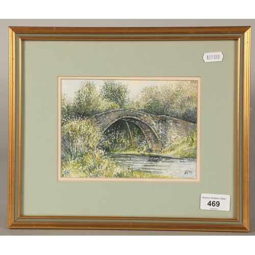 469 - Framed watercolour of Brig o' Doon, 13cm x 18cm